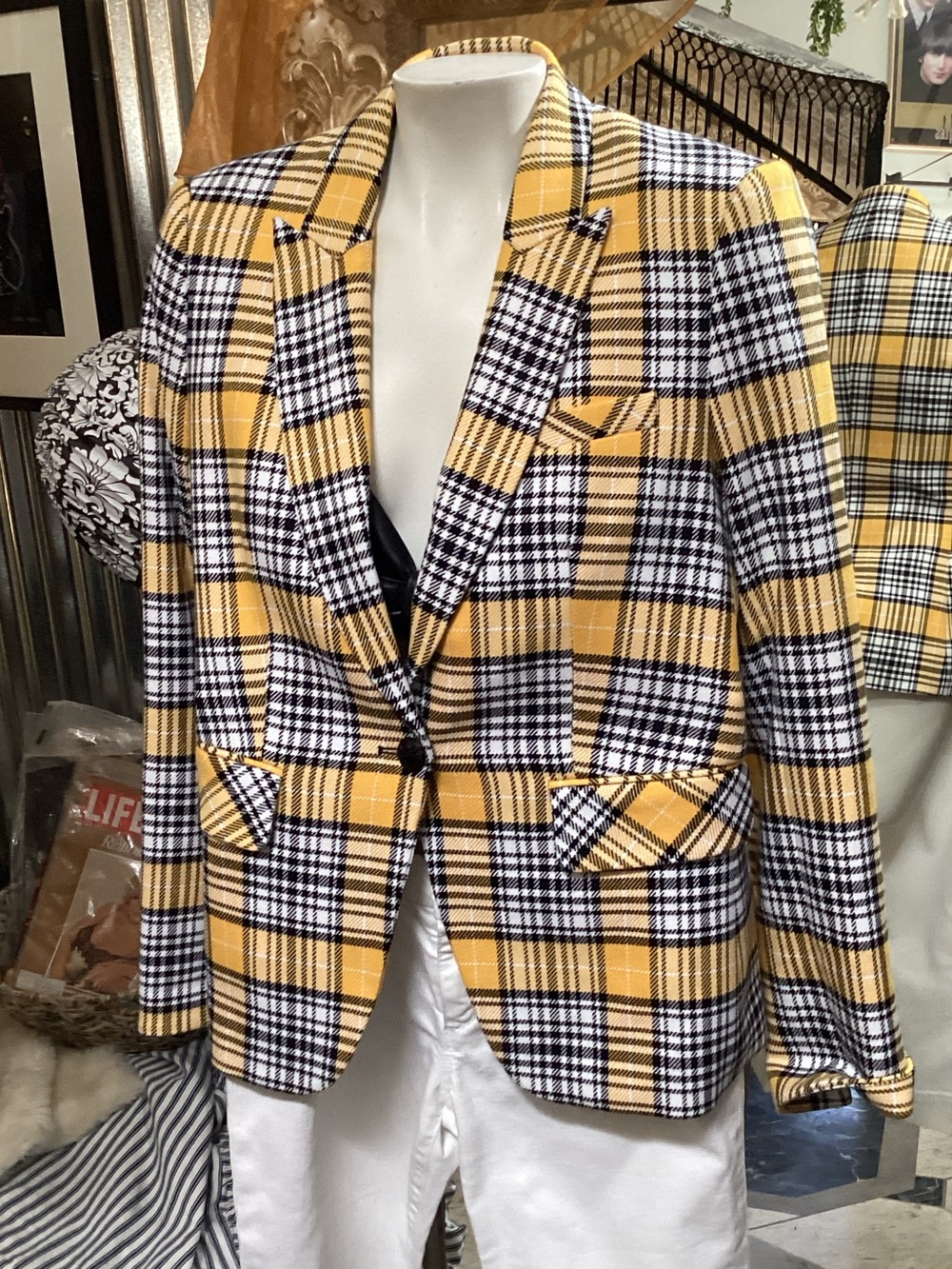 Veronica Beard Yellow and Black Plaid Tailored Blazer